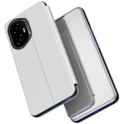 For Honor 300 Case View Window Stand Leather Flip Phone Cover - Silver