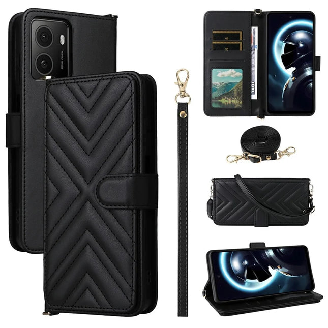 Wallet Phone Case for HMD Pulse Pro  /  Pulse+  /  Pulse Leather Phone Cover with Shoulder Strap - Black