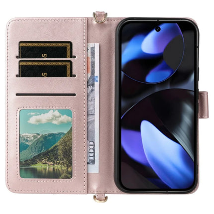 For Google Pixel 9 Pro  /  Pixel 9 Wallet Case with Shoulder Strap Leather Phone Cover