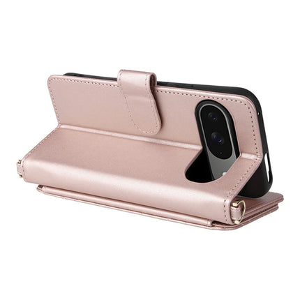 For Google Pixel 9 Pro  /  Pixel 9 Wallet Case with Shoulder Strap Leather Phone Cover