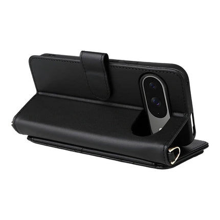 For Google Pixel 9 Pro  /  Pixel 9 Wallet Case with Shoulder Strap Leather Phone Cover