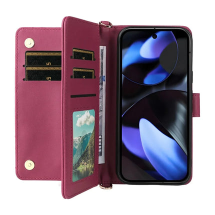 For Google Pixel 9 Pro  /  Pixel 9 Wallet Case with Shoulder Strap Leather Phone Cover