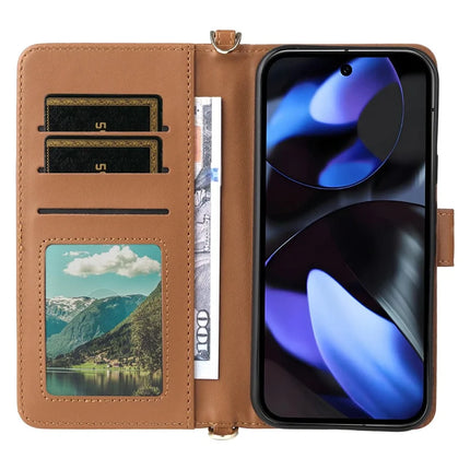 For Google Pixel 9 Pro  /  Pixel 9 Wallet Case with Shoulder Strap Leather Phone Cover