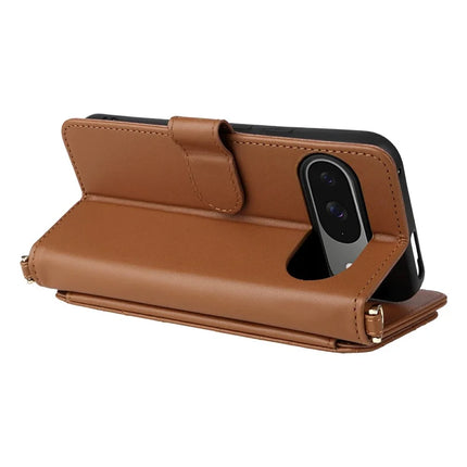 For Google Pixel 9 Pro  /  Pixel 9 Wallet Case with Shoulder Strap Leather Phone Cover
