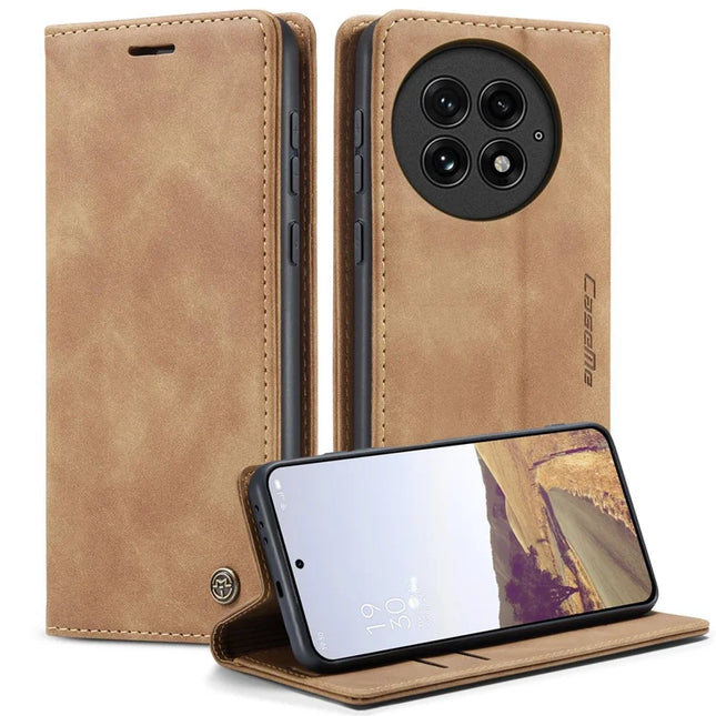 For OnePlus 13 Wallet Case CASEME 013 Series PU Leather Phone Cover Stand - Brown