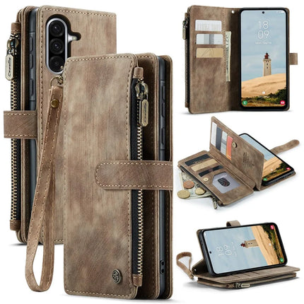 For Samsung Galaxy A36 5G Wallet Case CASEME C30 Leather Phone Cover with 10 Card Holder Zipper Pocket - Brown