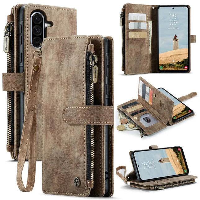 For Samsung Galaxy A36 5G Wallet Case CASEME C30 Leather Phone Cover with 10 Card Holder Zipper Pocket - Brown