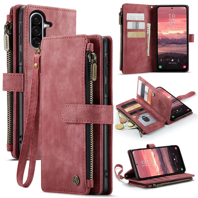 For Samsung Galaxy A36 5G Wallet Case CASEME C30 Leather Phone Cover with 10 Card Holder Zipper Pocket - Red