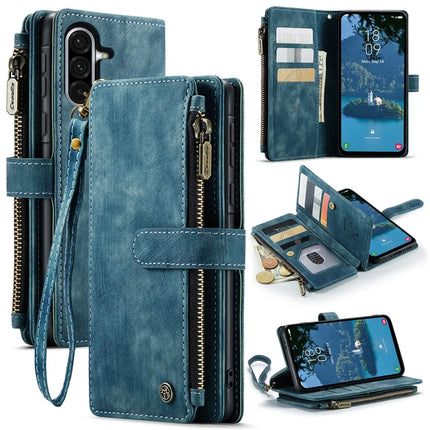For Samsung Galaxy A36 5G Wallet Case CASEME C30 Leather Phone Cover with 10 Card Holder Zipper Pocket - Blue