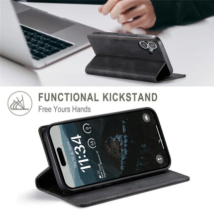 For iPhone 16 Plus Wallet Case AUTSPACE A01 Leather Stand Cover with RFID Blocking Card Holder