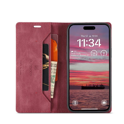 For iPhone 16 Plus Wallet Case AUTSPACE A01 Leather Stand Cover with RFID Blocking Card Holder