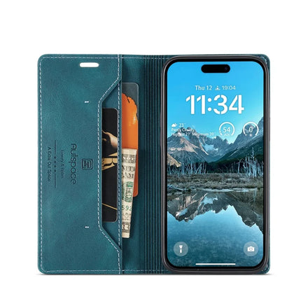 For iPhone 16 Plus Wallet Case AUTSPACE A01 Leather Stand Cover with RFID Blocking Card Holder