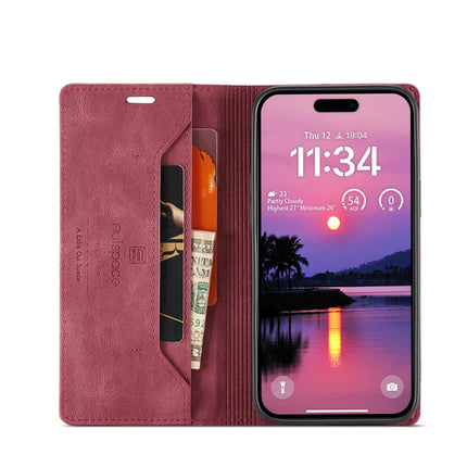 For iPhone 16 Pro Max Wallet Case AUTSPACE A01 Leather Stand Cover with RFID Blocking Card Holder