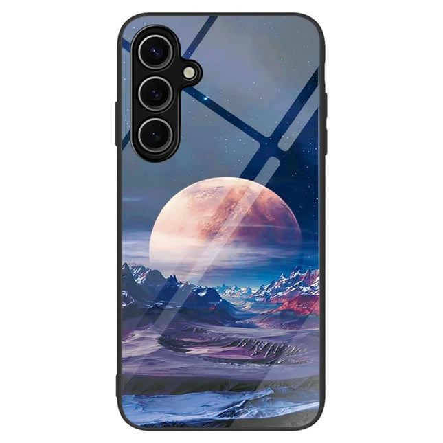 For Samsung Galaxy A26 5G Case Tempered Glass + PC + TPU Phone Protector Pattern Printing - White Planet