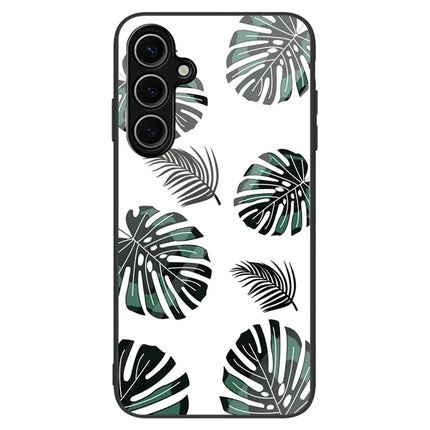 For Samsung Galaxy A26 5G Case Tempered Glass + PC + TPU Phone Protector Pattern Printing - Leaves