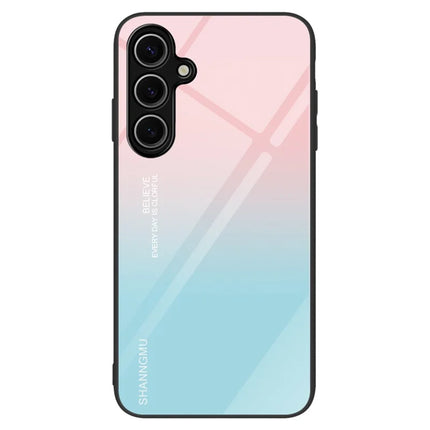For Samsung Galaxy A26 5G Case Tempered Glass + PC + TPU Phone Protector Pattern Printing - Gradient Pink Blue