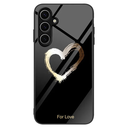 For Samsung Galaxy A26 5G Case Tempered Glass + PC + TPU Phone Protector Pattern Printing - Love  /  Black