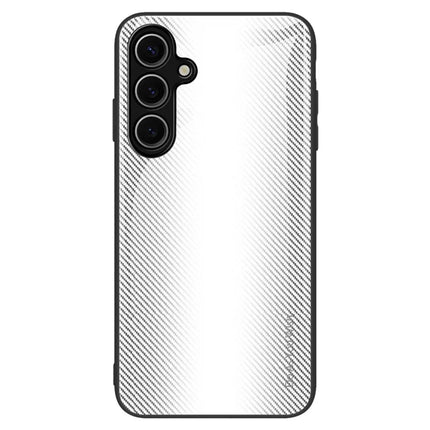 For Samsung Galaxy A26 5G Case Carbon Fiber Texture Tempered Glass + TPU Phone Cover - White