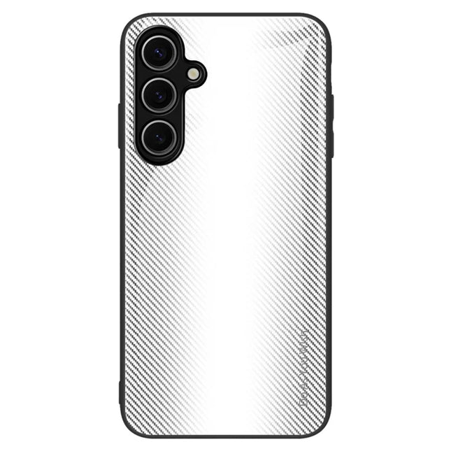 For Samsung Galaxy A26 5G Case Carbon Fiber Texture Tempered Glass + TPU Phone Cover - White