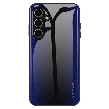 For Samsung Galaxy A26 5G Case Carbon Fiber Texture Tempered Glass + TPU Phone Cover - Dark Blue