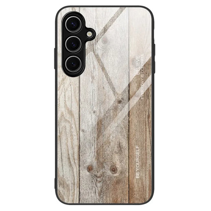 For Samsung Galaxy A26 5G Case TPU+Tempered Glass Back Phone Cover Wood Texture - Grey