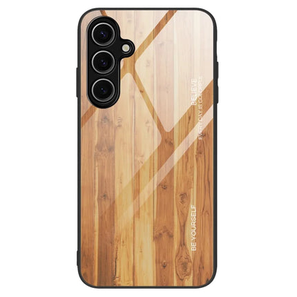 For Samsung Galaxy A26 5G Case TPU+Tempered Glass Back Phone Cover Wood Texture - Coffee