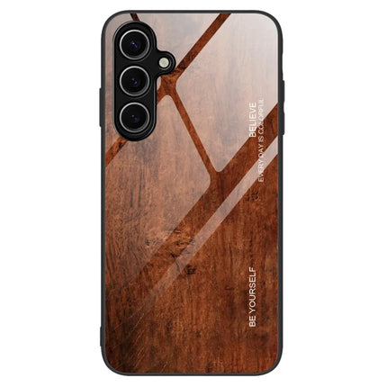 For Samsung Galaxy A26 5G Case TPU+Tempered Glass Back Phone Cover Wood Texture - Brown