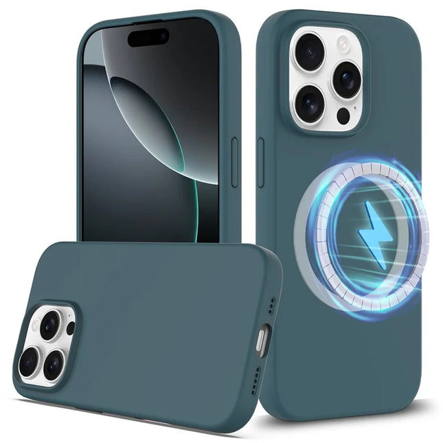 For iPhone 16 Pro Max Case Compatible with MagSafe Liquid Silicone Phone Cover with Camera Touch Control Button - Lake Green
