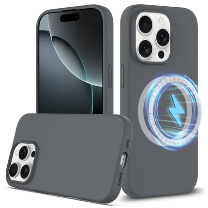 For iPhone 16 Pro Max Case Compatible with MagSafe Liquid Silicone Phone Cover with Camera Touch Control Button - Grey