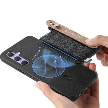 For Samsung Galaxy S23 FE Magnetic Leather Back Case with Detachable Card Holder and Wristband