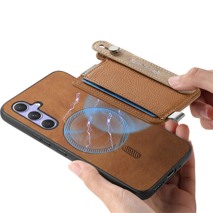 For Samsung Galaxy S23 FE Magnetic Leather Back Case with Detachable Card Holder and Wristband