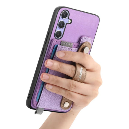 For Samsung Galaxy S23 FE Magnetic Leather Back Case with Detachable Card Holder and Wristband