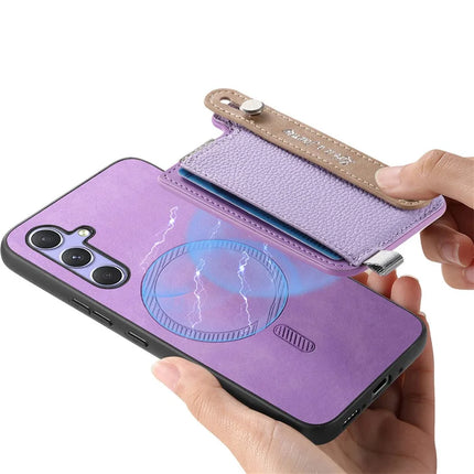 For Samsung Galaxy S23 FE Magnetic Leather Back Case with Detachable Card Holder and Wristband