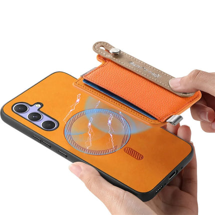 For Samsung Galaxy A05s 4G Magnetic Leather Back Case with Detachable Card Holder and Wristband