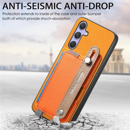 For Samsung Galaxy A05s 4G Magnetic Leather Back Case with Detachable Card Holder and Wristband