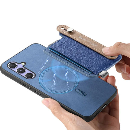 For Samsung Galaxy A05s 4G Magnetic Leather Back Case with Detachable Card Holder and Wristband