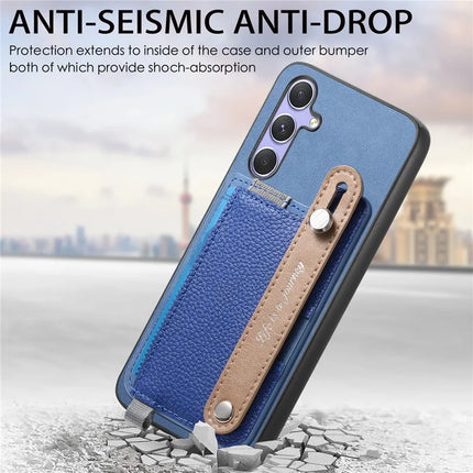 For Samsung Galaxy A05s 4G Magnetic Leather Back Case with Detachable Card Holder and Wristband