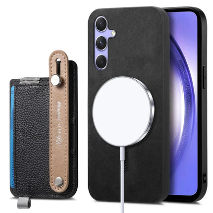 For Samsung Galaxy A05s 4G Magnetic Leather Back Case with Detachable Card Holder and Wristband