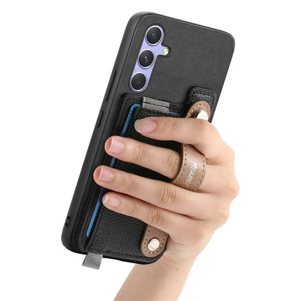 For Samsung Galaxy A05s 4G Magnetic Leather Back Case with Detachable Card Holder and Wristband