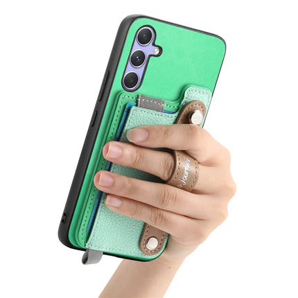 For Samsung Galaxy A05s 4G Magnetic Leather Back Case with Detachable Card Holder and Wristband