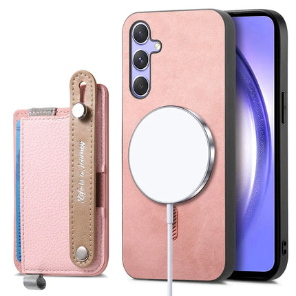For Samsung Galaxy A35 5G Magnetic Leather Back Case with Detachable Card Holder and Wristband