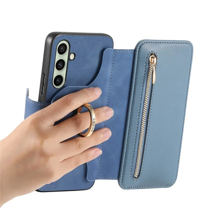 For Samsung Galaxy A05s 4G Magnetic Leather Case with Detachable RFID Blocking Zipper Wallet Cover