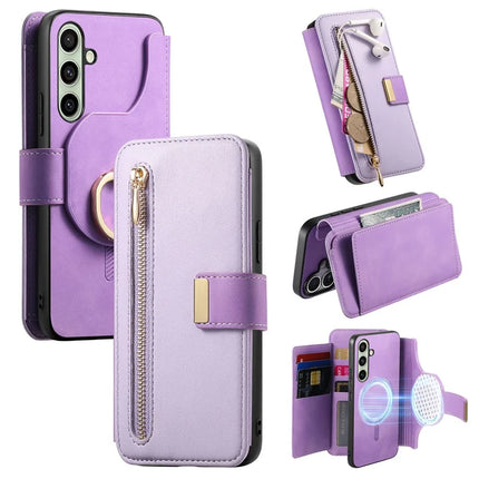 For Samsung Galaxy A05s 4G Magnetic Leather Case with Detachable RFID Blocking Zipper Wallet Cover - Purple
