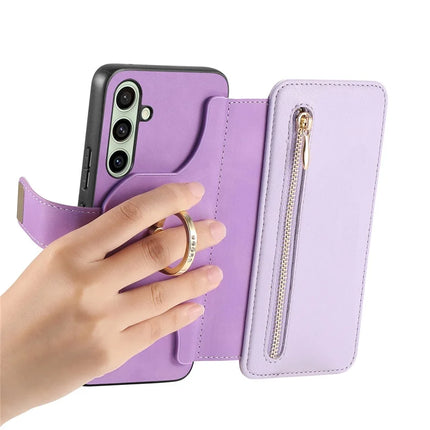 For Samsung Galaxy A05s 4G Magnetic Leather Case with Detachable RFID Blocking Zipper Wallet Cover