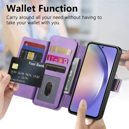 For Samsung Galaxy A05s 4G Magnetic Leather Case with Detachable RFID Blocking Zipper Wallet Cover
