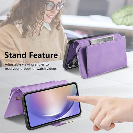 For Samsung Galaxy A05s 4G Magnetic Leather Case with Detachable RFID Blocking Zipper Wallet Cover
