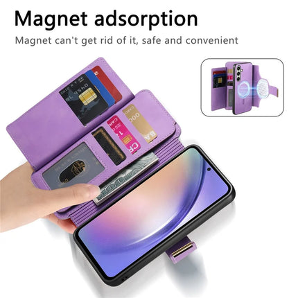 For Samsung Galaxy A05s 4G Magnetic Leather Case with Detachable RFID Blocking Zipper Wallet Cover