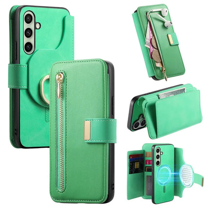 For Samsung Galaxy A05s 4G Magnetic Leather Case with Detachable RFID Blocking Zipper Wallet Cover - Green