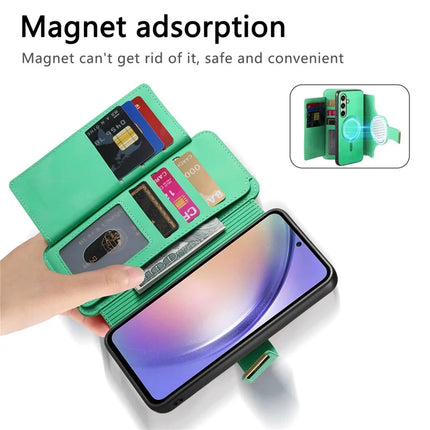 For Samsung Galaxy A05s 4G Magnetic Leather Case with Detachable RFID Blocking Zipper Wallet Cover
