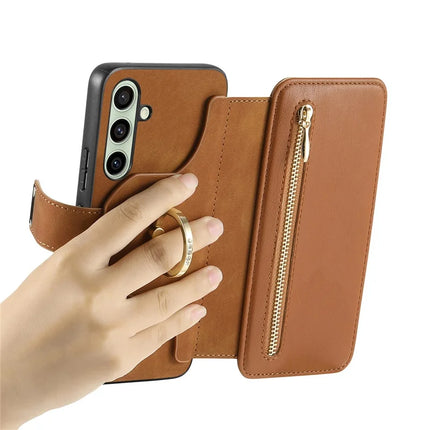 For Samsung Galaxy A05s 4G Magnetic Leather Case with Detachable RFID Blocking Zipper Wallet Cover
